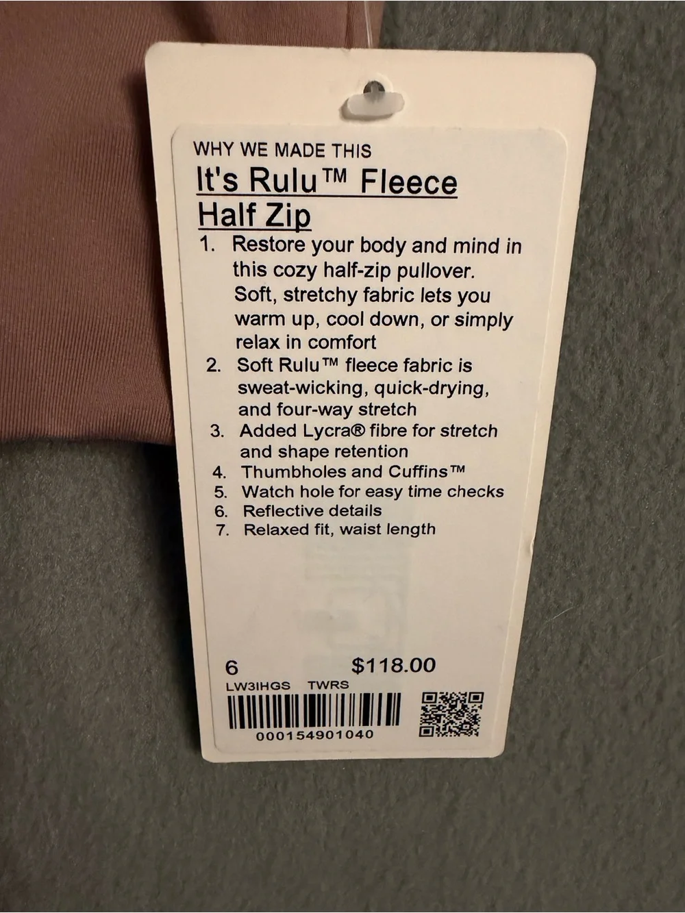 Lululemon Pullover Womens Size 6 Rulu Fleece Twrs Run Half Zip Long Sleeve  NWT